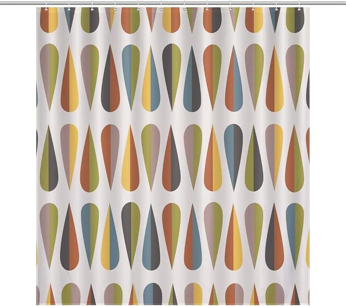 Mid Century Modern Shower Curtain,Colorful Abstract Geometric Drop Shapes Art Style Shower Curtains Set for Bathroom Fabric Decorative Bath Curtain Washable Curtain Hooks, 72x72”
