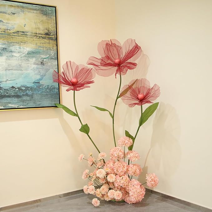 Giant Flowers for Decoration,Wedding Reception Essential Decoration,5.6 Ft Tall Artificial Silk Flower,Party Banquet Background Decor,Home Decor（Red）