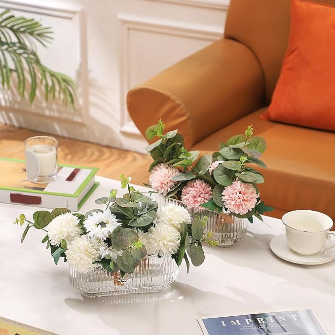 Ribbed Glass Vases, Clear Vases for Flowers Set of 2, Glass Vase for Centerpieces, Rectangle Vase for Living Room, Bedroom, Kitchen, Dining Table, Shelf, Wedding