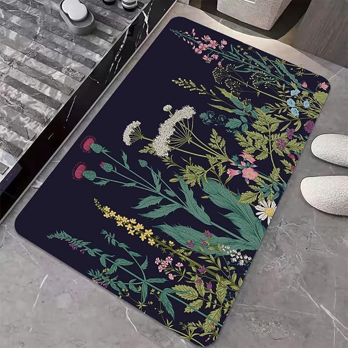 Diatomaceous Earth Bath Mat,Wild Flowers Non-Slip Volume Super Absorbent Fast Drying for Bathroom Kitchen Door mat,Eco-Friendly Easy to Clean 17×27.5Inch (43 * 70cm)