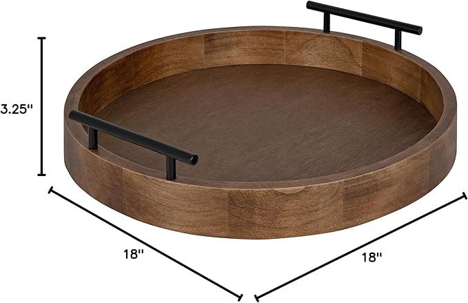Kate and Laurel Lipton Modern Round Wood Decorative Tray, 18" Diameter, Rustic Brown and Black, Decorative Accent Tray for Storage and Display