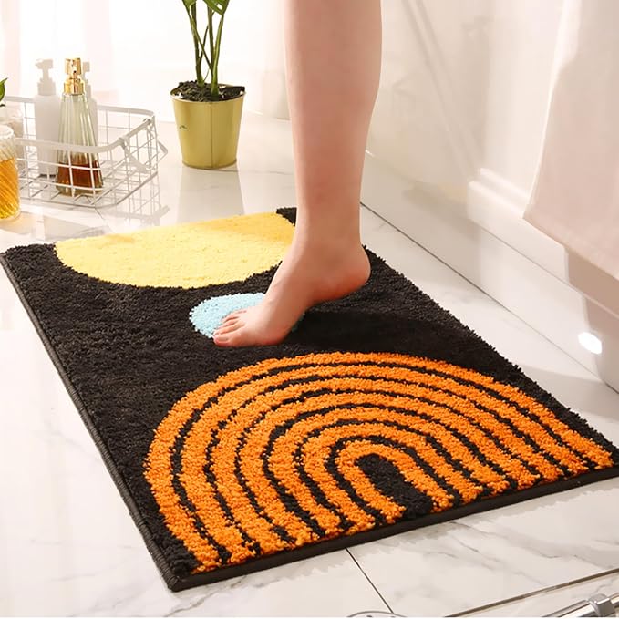 UKELER Boho Bath Mats Non-Slip Microfiber Geometric Bathroom Rugs Soft Fluffy Bohemian Bath Rugs Washable for Bathroom, Shower, Sink, Tub, Entry Rug, 31''×20'', Dark Grey
