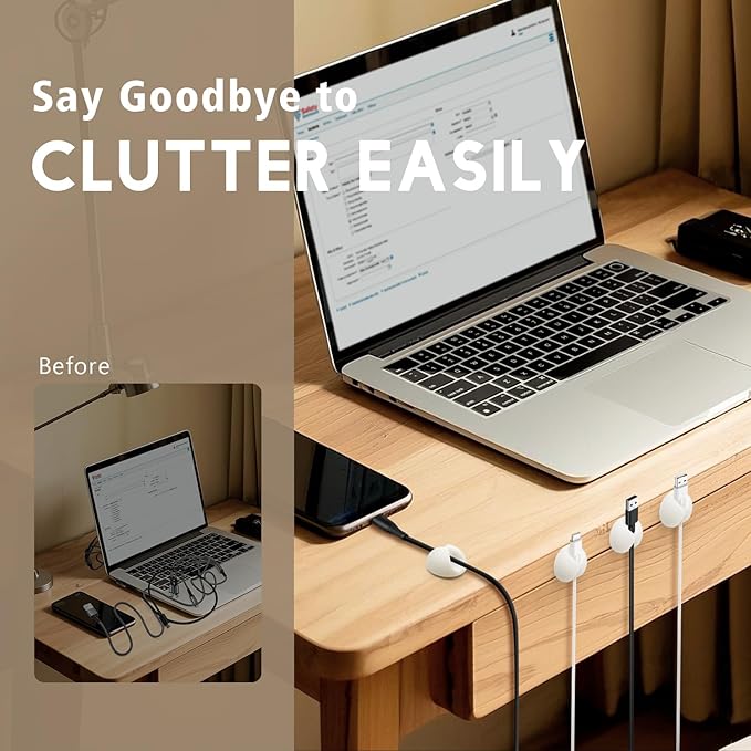 Cable Clips, Cord Holder, Adhesive Cord Clips, Wire Holder for Cable Management, Phone Charger, Desk, Wall, Nightstand and Office, White 9 PCS