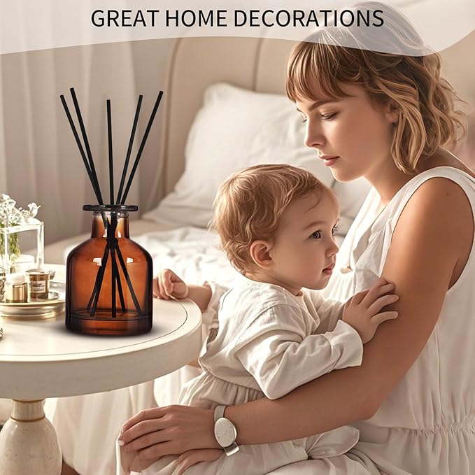 4 Pack Perfume Reed Diffuser Bottle,Empty Big Belly Aromatherapy Essential Oil Bottles Glass Jar with Black Sticks for DIY Fragrance Replacement Diffuser Sets (150ml/ 5 oz, Dark Brown Color)