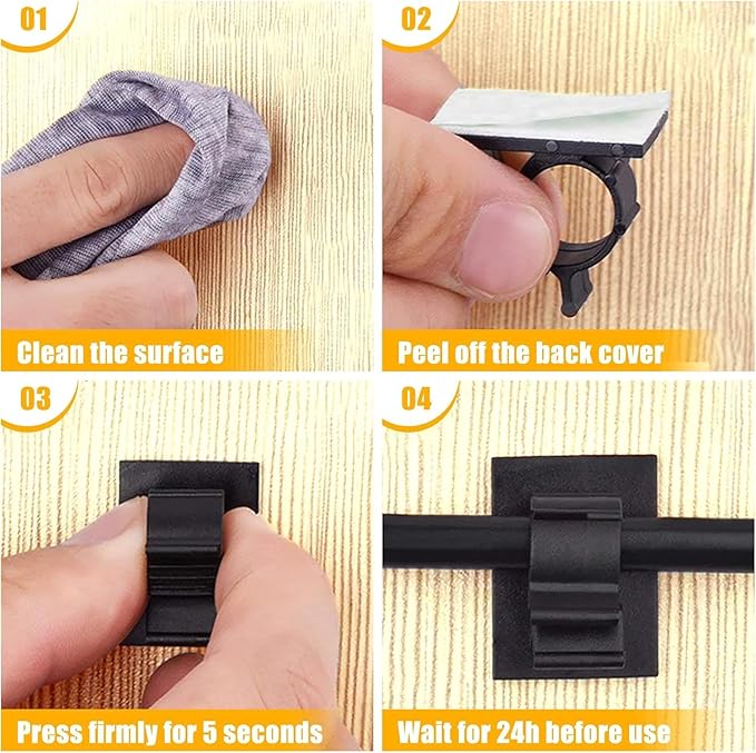 Viaky 30 Black Adjustable Cable Clips, Reusable Buckle Self-Adhesive Wiring Fixing Nylon Bracket Wire Management Suitable for 0.3 Inch Diameter(8mm) Cable