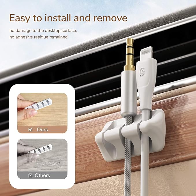 Syncwire Cable Clips, Cord Organizer Cable Management Self Adhesive USB Cable Holder System for Organizing Cable Cords, Ideal for Home, Office, Car, Nightstand, Desk Accessories, 5 Pack (White)
