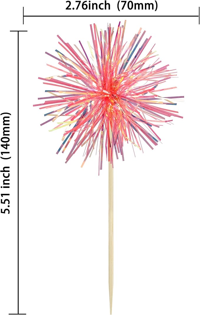 Gyufise 30Pcs Foil Firework Cupcake Toppers Sparkle Tinsel Cake Toppers Tinsel Drink Cake Decoration Cocktail Picks for Birthday Wedding Graduation Party Supplies Laser Orange