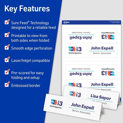 Avery Printable Tent Cards - Sure Feed Technology, Matte White, 2-1/2" x 8-1/2", 100 Blank Cards