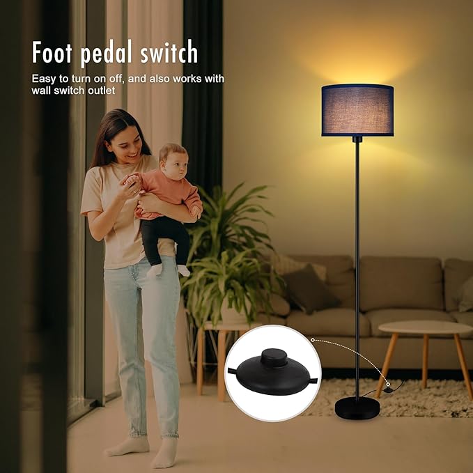 Blue Floor Lamps, Standing Lamp, Modern Floor Lamp with Blue Lamp Shades, Foot Switch, 59" Tall, Bright Pole Lamps for Living Room, Bedroom, Office, Nightstand, Kids' Gift, Blue Lamp (Without Bulb)