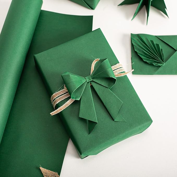 Retrify Green Kraft Packing Paper - 17 Inches x 32.8 Feet Art Craft Paper for Birthday Christmas Gift Wrapping, Bulletin Board, Table Runner, Wall Coverings Decoration