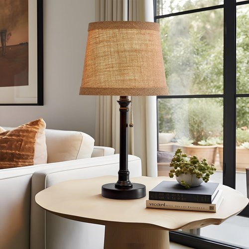 Oneach 19.5" Small Table Lamp - Stylish Black Bedside Lamp with Fabric Shade for Bedroom & Office