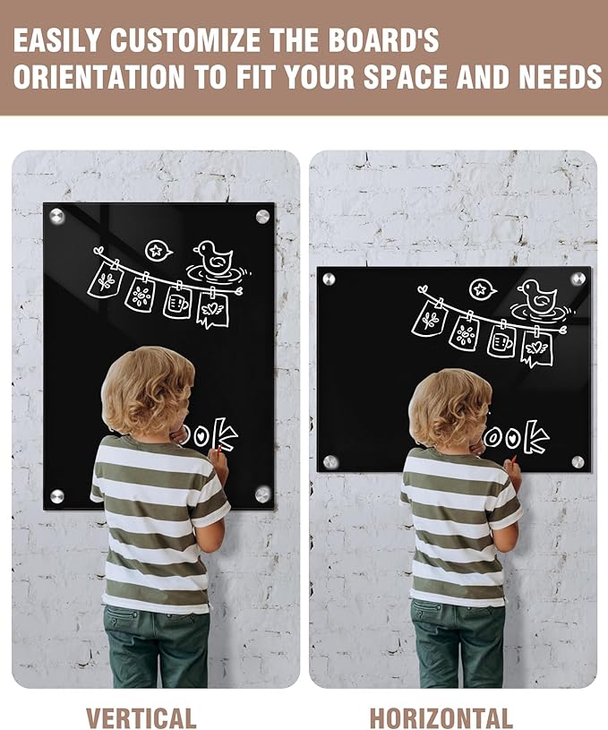 Mifuro Magnetic Glass Whiteboard，24"x18" Wall Mounted Frameless Dry Erase Board for Office, Home & School Black