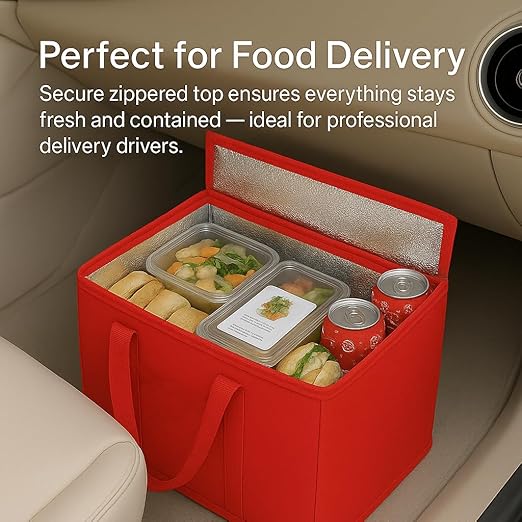 musbus 2-Pack XL-Large Insulated Grocery Shopping Bags, Red, Reusable, Heavy Duty, Zipped Zipper,Collapsible,Tote,Cooler,Groceries,for car,Recycled Material Warm Foldable Bag…
