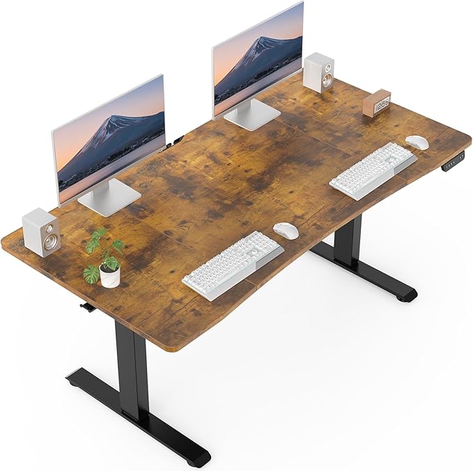 Veken 63 x 28 Inch Electric Standing Desk with Adjustable Height, Sit to Stand Computer Table for Study, Work or Gaming, Home Office Desk Brown