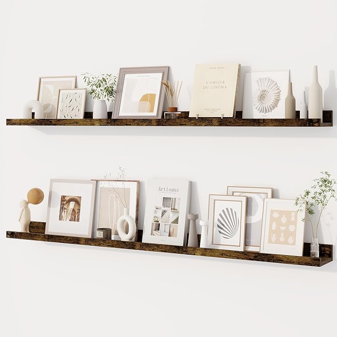 Dreamland Picture Ledge Shelf for Wall, Floating Shelves Set of 2,48 inch Long Floating Shelves with Lip for Living Room,Bedroom,Bathroom,Kitchen,Rustic Brown
