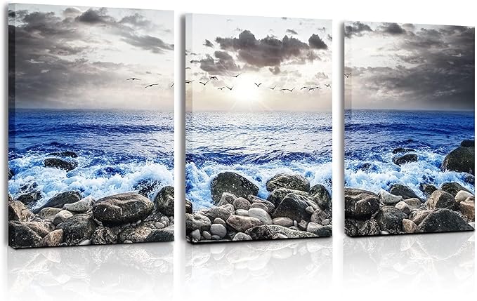 SERIMINO Beach Wall Art, Coastal Wall Art, Ocean Wall Decor, Modern Landscape Paintings Art Prints 3 Pieces Set, Seaside Canvas Pictures for Living Room Bedroom Bathroom Home Office Decoration 20"X28"