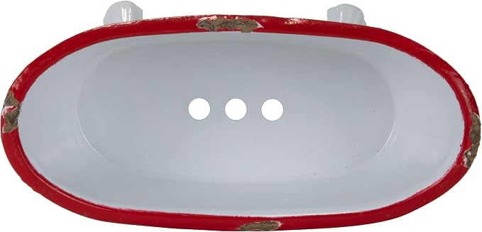 Foreside Home & Garden Red Rim White Enamel Bathtub Soap Dish