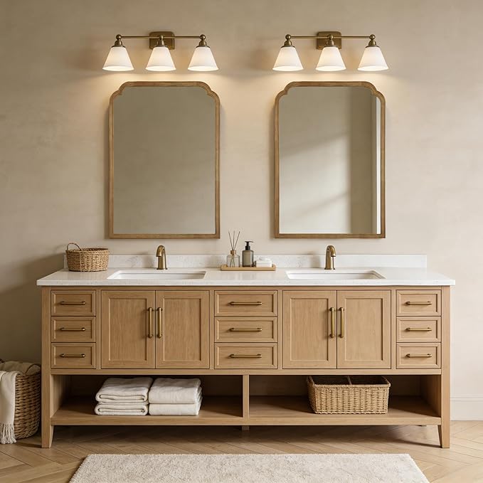 WallBeyond 28" x 40" Wood Bathroom Mirror for Wall Mounted, Rustic Rounded Corner Vanity Mirror for Entryway, Living Room or Bedroom Home Decorative [28" x 40" Natural Color]