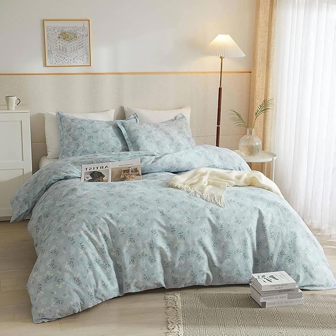 Blue Flowers Comforter Set Twin XL Soft Fluffy Microfiber Bedding Set Vintage Farmhouse Floral Comforter Set Garden Style Botanical Comforter for Girls Teens Boho Floral Bed Comforter for All Season