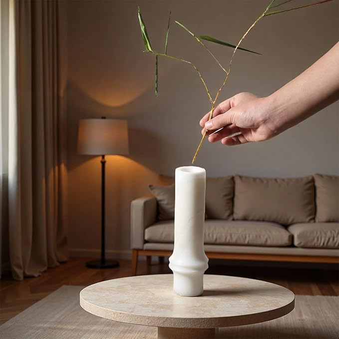 Vase for Home Decor, Marble Bamboo Vase Rustic Vintage Decorations for Living Room, Table, Bathroom, Holiday & Weddings,White Flower Vases (Namib Bianco)