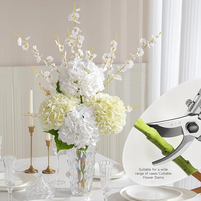 3Pcs Hydrangea Artificial Flowers, 22.44" Real Touch Latex Faux Hydrangea with Long Stems & Leaves for Home Office Decor or Wedding, Party, Centerpieces, Floral Arrangements (Cream White)
