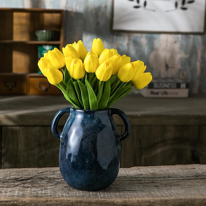 20pcs Yellow Artificial Tulip Flowers, Silk Fake Flowers 13" for Mother's Day, Easter, Valentine’s Day Gifts in Bulk, Home, Kitchen, Wedding Decorations