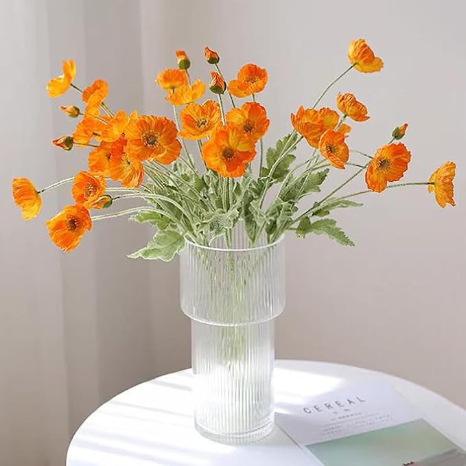 Artificial Flowers 6 Stems Poppy Silk Bouquet,for Wedding, Home, Party Decoration,Table Centerpiece Arrangement(Orange)