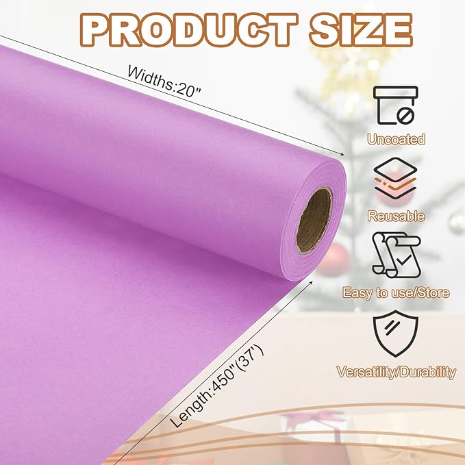 PATIKIL Wrapping Paper, 20" x 450"(37') 70 GSM Craft Paper Roll Kraft Packing Paper for Poster Bulletin Board, Gift Wrapping, Light Pink