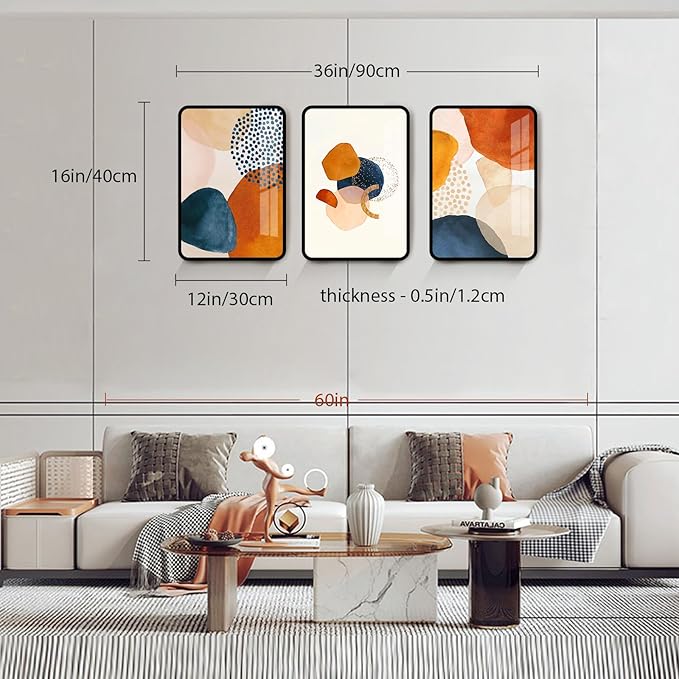 SERIMINO Framed Abstract Wall Art for Living Room Boho Wall Decor Navy Blue Orange Terracotta Pictures Modern Nordic Minimalist Artwork for Bedroom Bathroom Kitchen Paintings for Home Decorations
