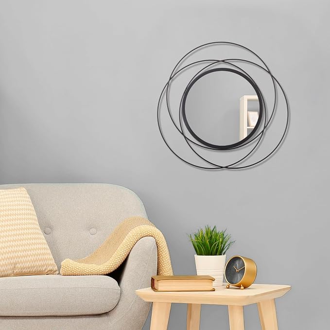 Mirrors Wall Decor Iron Frame Round Art Wall Mirrors Home Decoration Hanging Mirrors for Living Room Bedroom Bathroom Entryway Black 16"