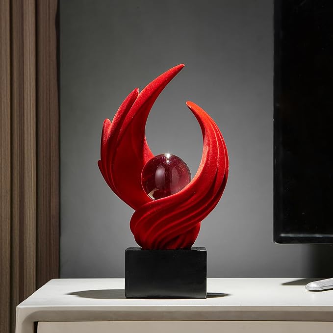 FJS Modern Red Statue Living Room Decor, Abstract Art Table Decor Accents, Resin Sculptures Home Decorations for Table Bookshelf TV Stand Living Room Dining Room Office