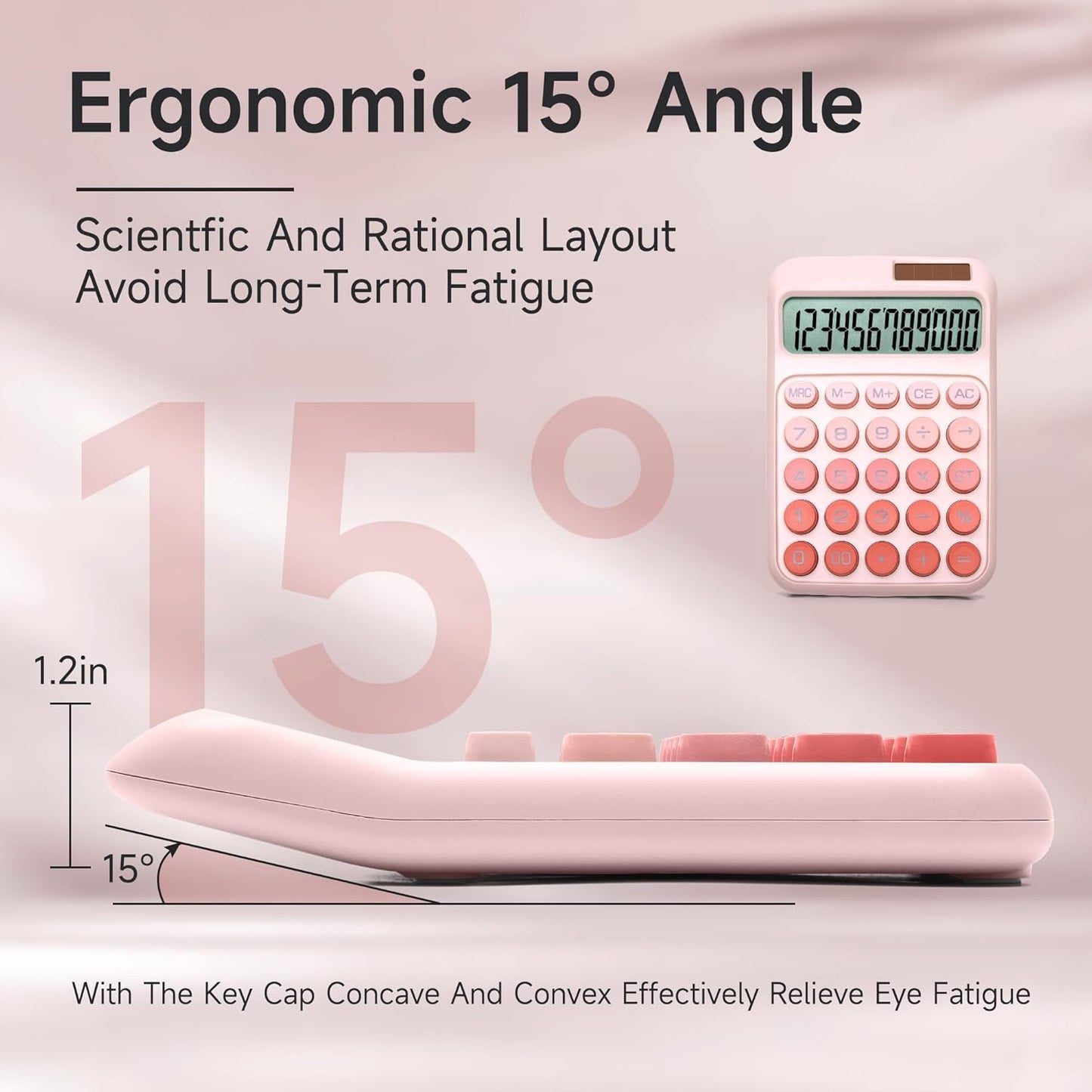 Skiennix Desk Calculator - 12 Digits, Large LCD Display, Solar & Battery Power | Ombre Pink