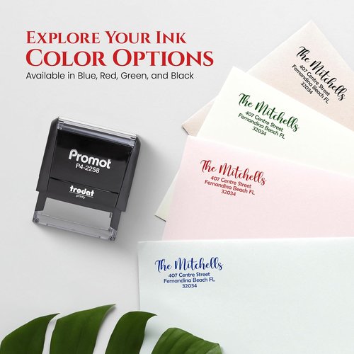 Promot Address Stamp - Custom Self-Inking Rubber Stamp with Up to 4 Lines | 4 Ink Color Options, Easy Change Pad