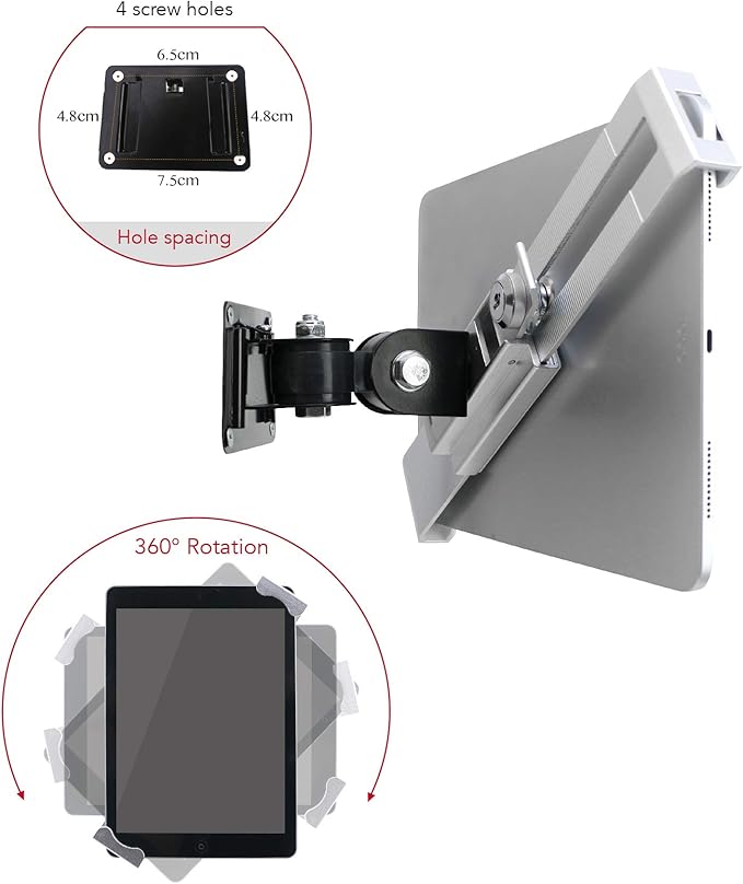 WeSTRUGGLE Tablet Wall Mount Holder with Anti Theft Lock,Rotate Design,Multi Angle,Bracket for Most 8 to 10.4 Inch,and for iPad 7.9" 8.3" 9.7" 10.2" 10.5" 10.9"& 11",Galaxy tab,& More,(Silver)