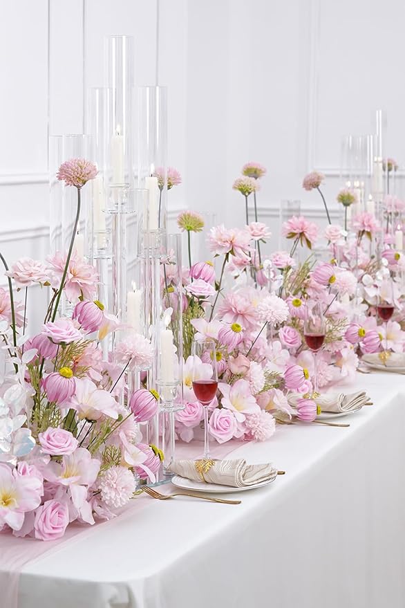 2pcs19inch Pink Free Standing Flowers Ball Bouquet Artificial Rose Arrangements Balls for Wedding Centerpieces Tables Chair Aisle Runner Flowers Decoration