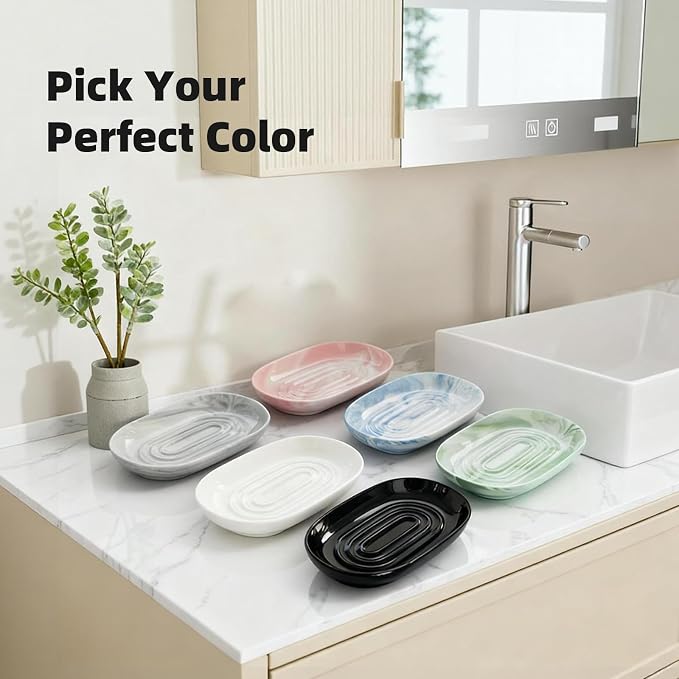 Ceramic Soap Dish for Bath Sink- Modern Black Bar Soap Holder for Shower - Easy to Clean Multi-Purpose Oval Soap Dishes for Soap Bar, Sponges, Jewelry, Small Items | Fits Bathroom & Kitchen