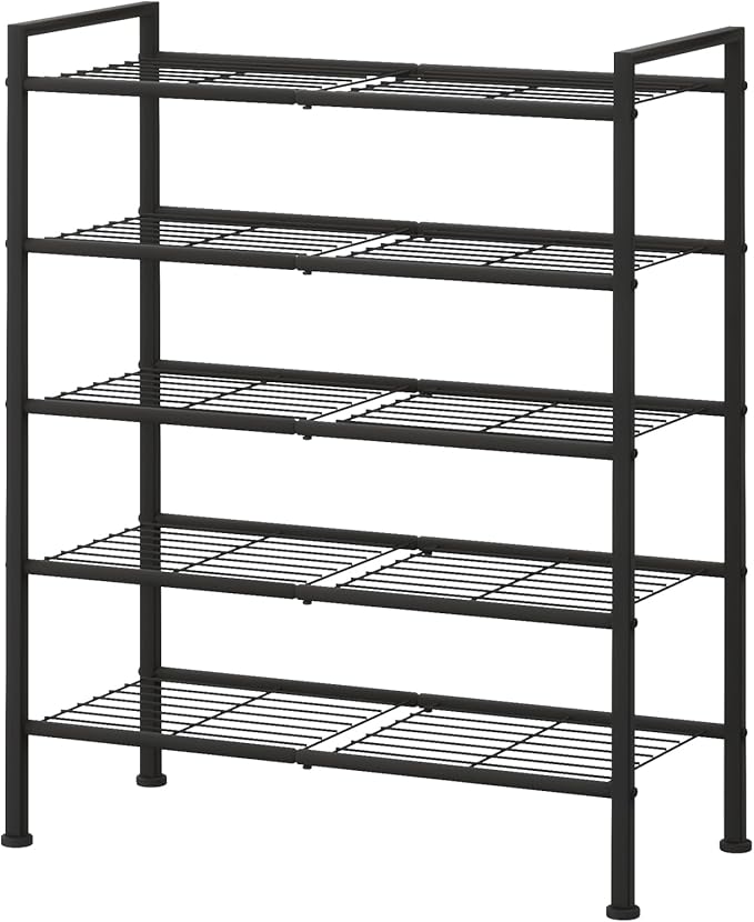 DongRong 5-Tier Shoe Rack,Metal Simple Shoe Storage Organizer Utility Shelf for Closet,Entryway, Bedroom,Small Spaces (Black, 5 Tier)