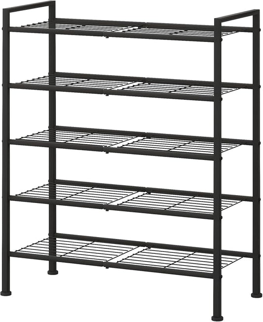 DongRong 5-Tier Shoe Rack,Metal Simple Shoe Storage Organizer Utility Shelf for Closet,Entryway, Bedroom,Small Spaces (Black, 5 Tier)