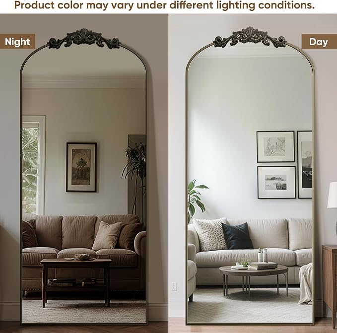 Antok Arched Full Length Mirror, 76"x34" Floor Mirror with Carved, Full Body Mirrors for HomeDecor, Standing/Halling Large Wall Mirror for Bedroom, Living Room, Cloakroom, Bronze, Retro Style