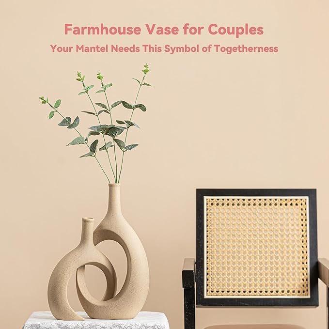 Intertwined Couple Vase Set - 2-Piece Ceramic Vases for Anniversary/Wedding Gifts, Rustic Farmhouse Decorative Vase for Living Room/Dresser, Gifts for Couples (His & Hers)
