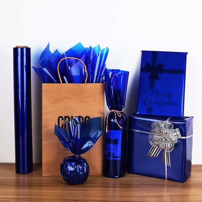 Clear Cellophane Wrap Roll-Royal Blue Gift Wapping Cellophane Paper 34 In Wide X 100 Ft Long, 3 Mil Thick Transparent Clear Cello Paper for Hampers Basket Flower Bouquet Treat DIY Arts Crafts Décor