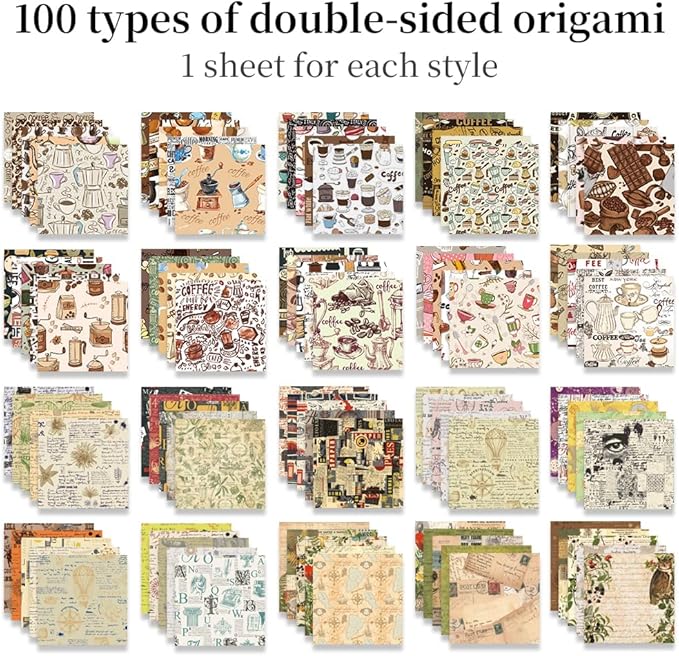 Origami Paper Kit Dobule Sided 100 Sheets 100 Colors 6 Inch Japanese Chiyo Square Easy Fold Arts Crafts DIY Handwork Origami Papers Coffee Newspapers