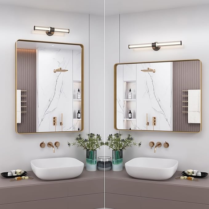 22x30 Brushed Gold Bathroom Mirror, Metal Gold Framed Vanity Mirror, Modern Rectangle Wall Mirror for Entryway, Anti-Rust (Horizontal/Vertical)