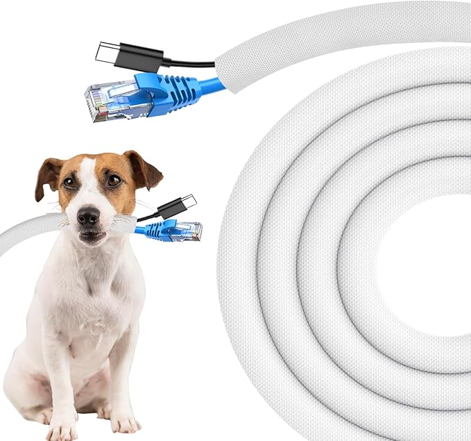 Secbolt Cord Protectors from Pets No Chew, 10ft - 3/8 inch Ultra Durable Cord Covers for Pets, Bite-Resistant Cable and Wire Protector for Cats, Dogs, Rabbits - White