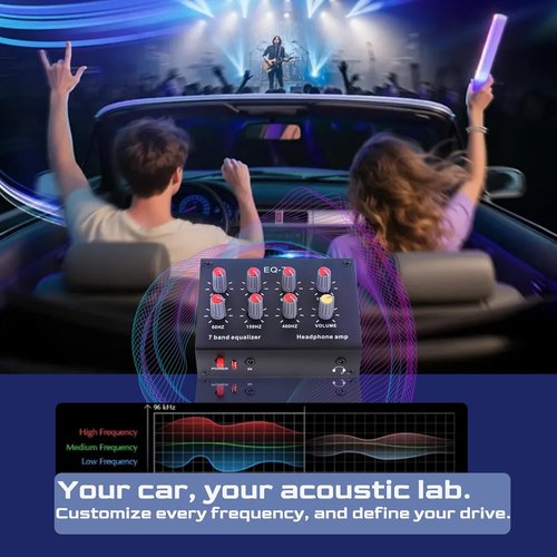 EQ-7 Audio Signal Headset Amplifier - 7 Band Car Audio Equalizer with 12dB Bass Boost | Dual Channel, 3.5mm Interface