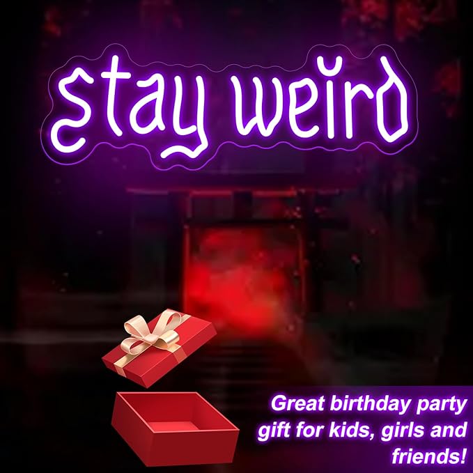 Stay Weird Neon Sign, Gothic Decor, Skeleton Hand Neon Sign, Vintage Font,Dark Art Decor for Bedroom, Living Room, Man Cave, Bar, Game, and Club, Living Room Birthday Party-Purple