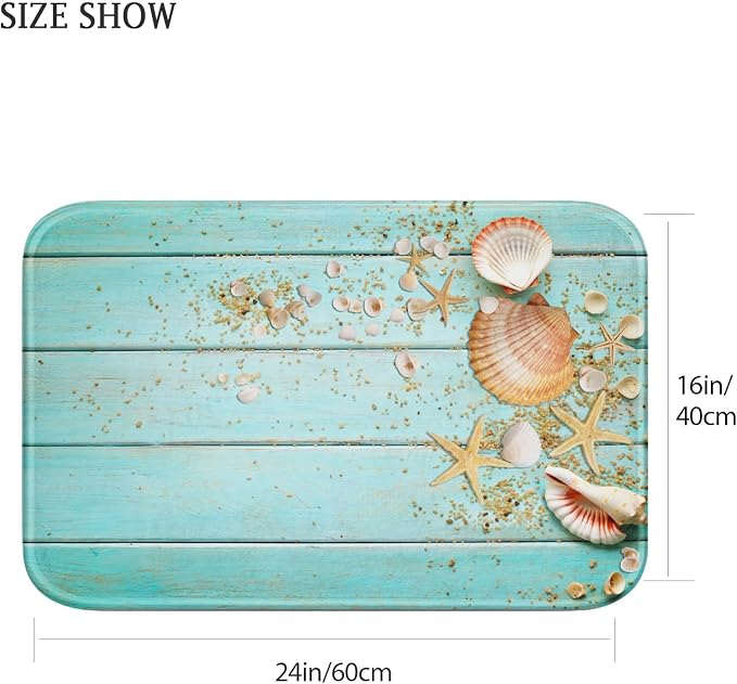 Britimes Bath Mat for Bathroom, Beach Shell Sea Collection Vintage Boho Washable Cover Floor Rug Carpets Floor Mat Bathroom Decorations 16x24 Inches for Kitchen Bedroom