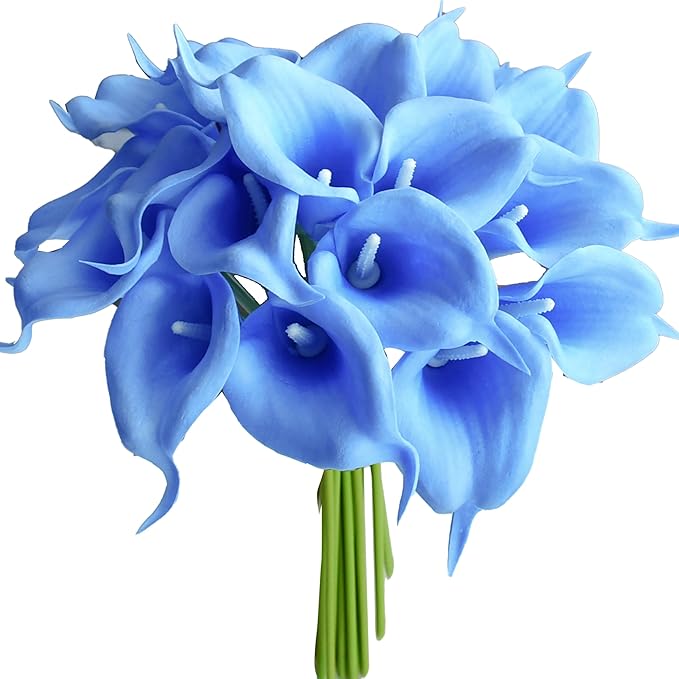 Mandy's PU Light Blue Calla Lily Artificial Flowers 20 Stems 13.5in Faux Realistic Centerpiece for Thanksgiving and Christmas Decorations DIY Bridal Bouquet Home Décor