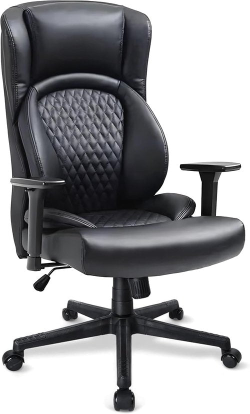 CLATINA Executive Managerial Chair - Heavy Duty Ergonomic Leather Office Chair | High Back, 3D Adjustable Arms, Lumbar Support, Black, 400LBS