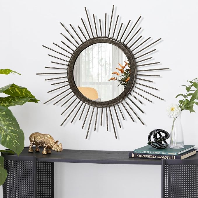 Sunburst Spoked Large Wall Mirror Boho Home Circle Art Mirror Modern Metal Mirror for Wall Decorative Bathroom Bedroom Vanity Hallway Balcony Living Room Entryway 20"